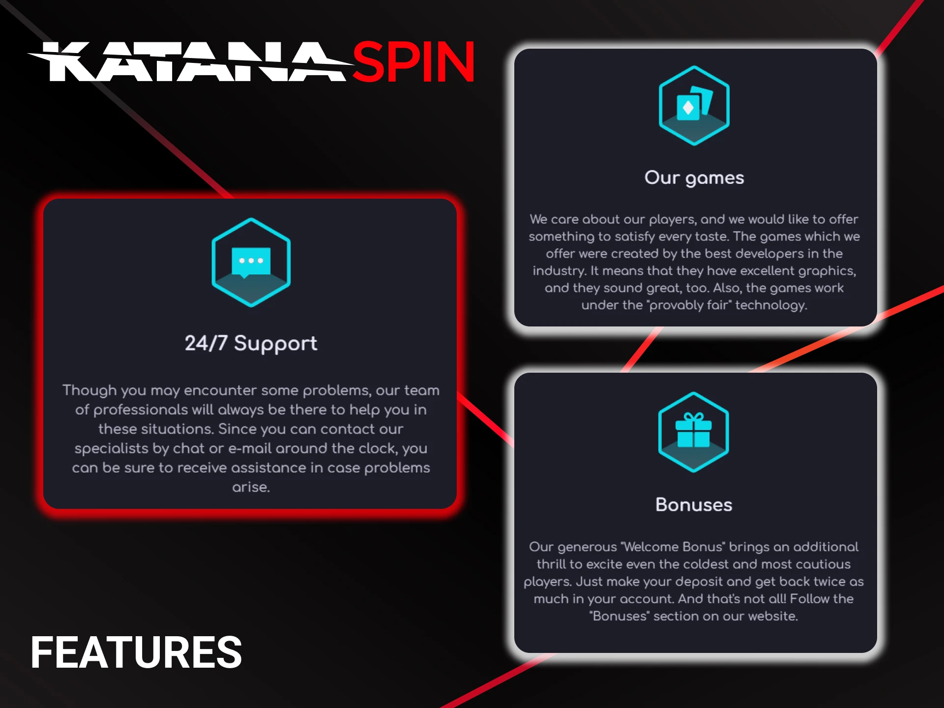 The official KatanaSpin website offers a variety of games, bonuses, and customer support.