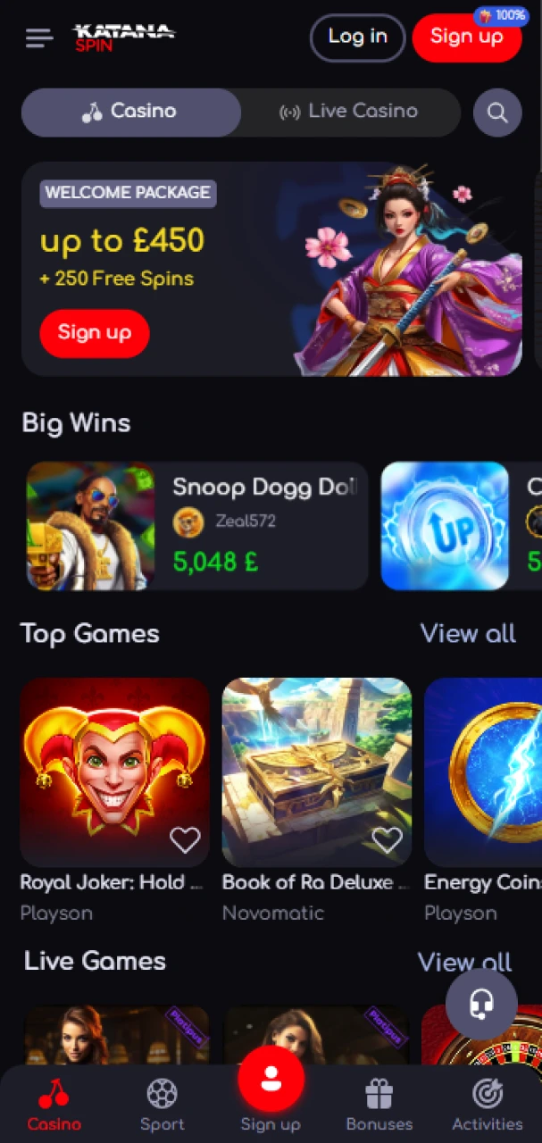 Once the KatanaSpin app is installed, open it and play.