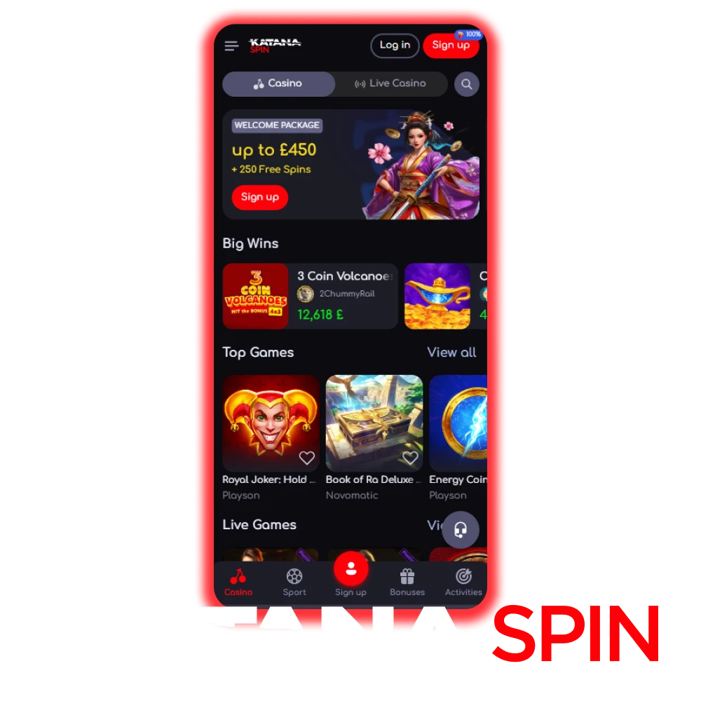 Play and bet on sports through the KatanaSpin app.