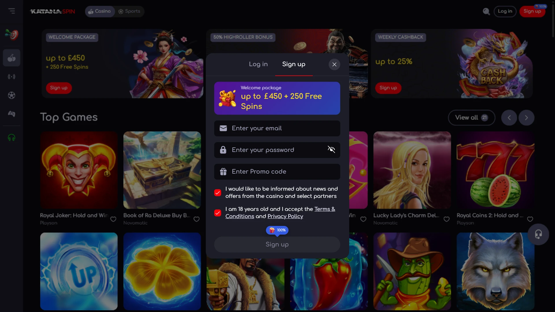 Register on the KatanaSpin website to become a member of the loyalty program.