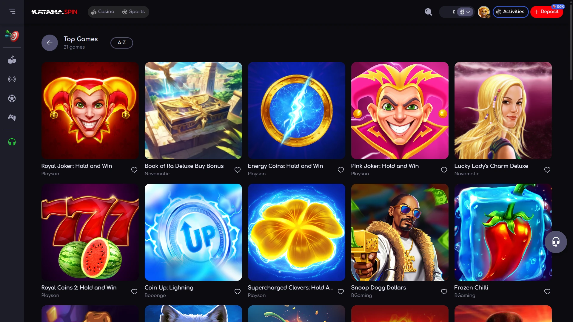 Start playing casino games on the KatanaSpin platform.