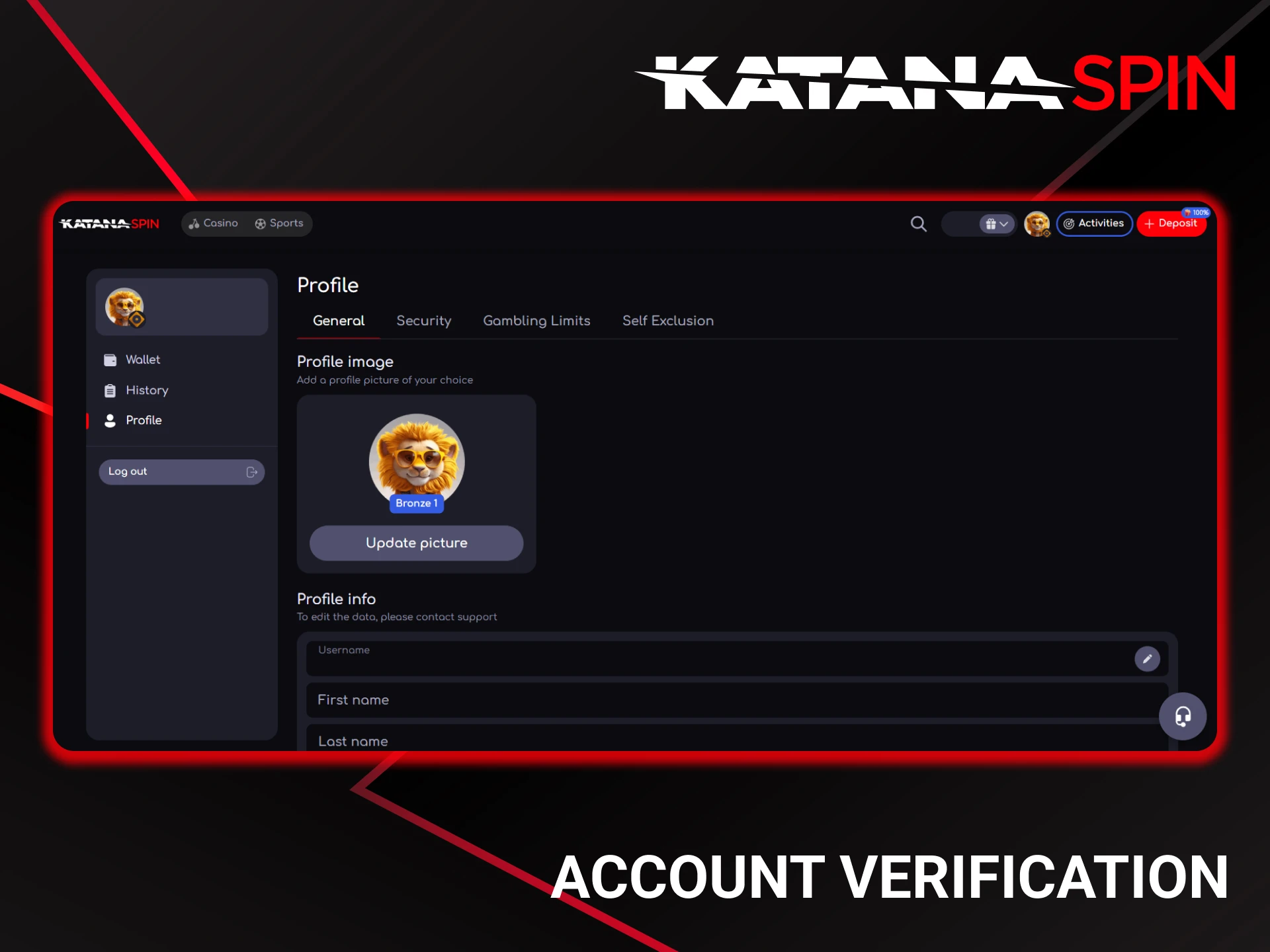 To secure their account, KatanaSpin players must complete account verification.