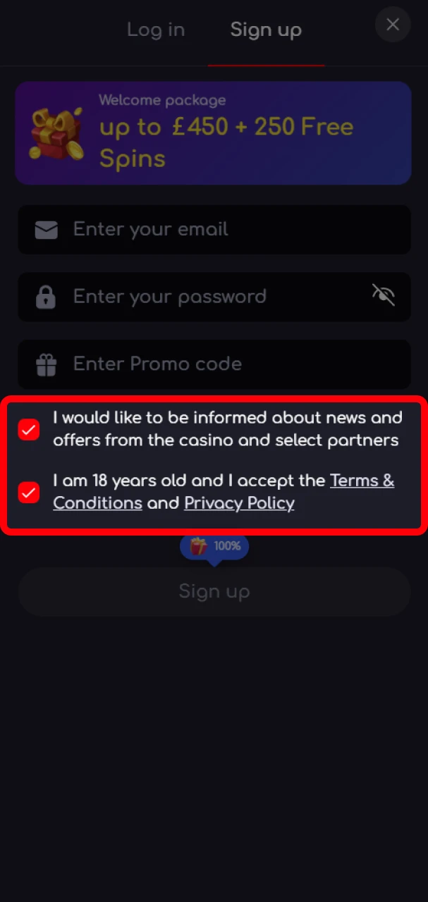 Check the necessary boxes to complete the KatanaSpin registration process.