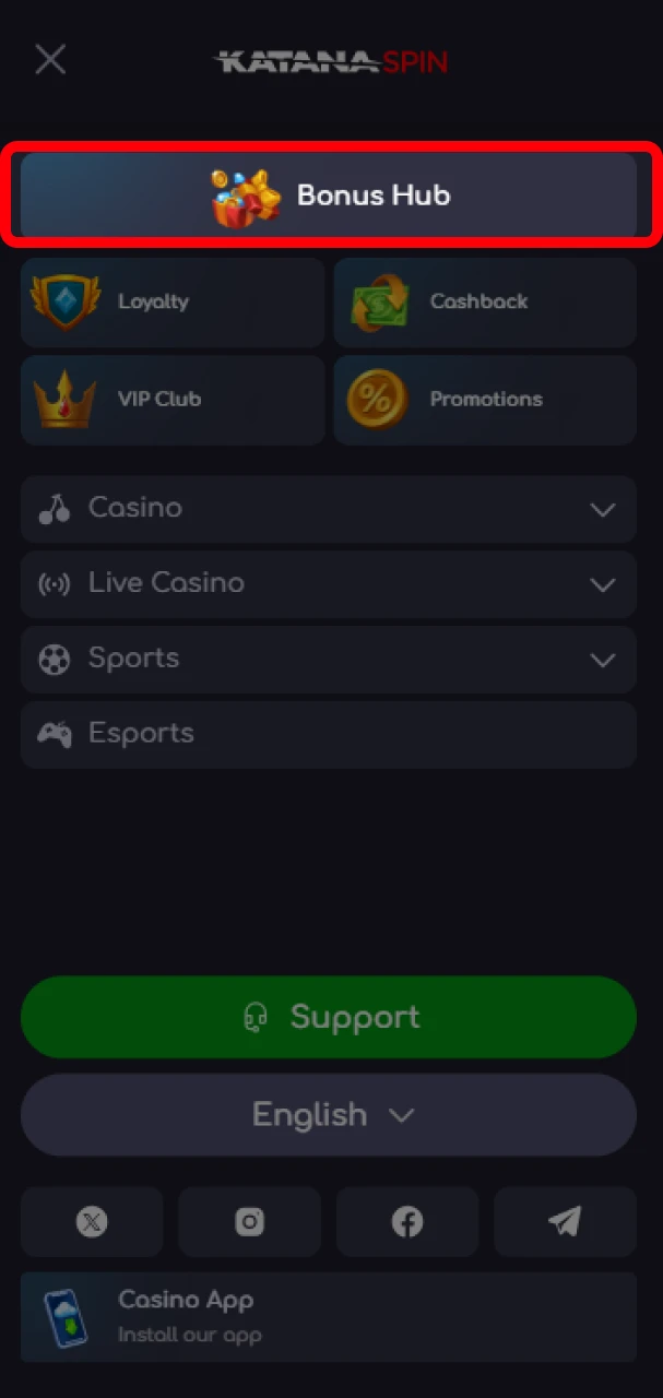 Open the Bonus Hub section on the KatanaSpin website.