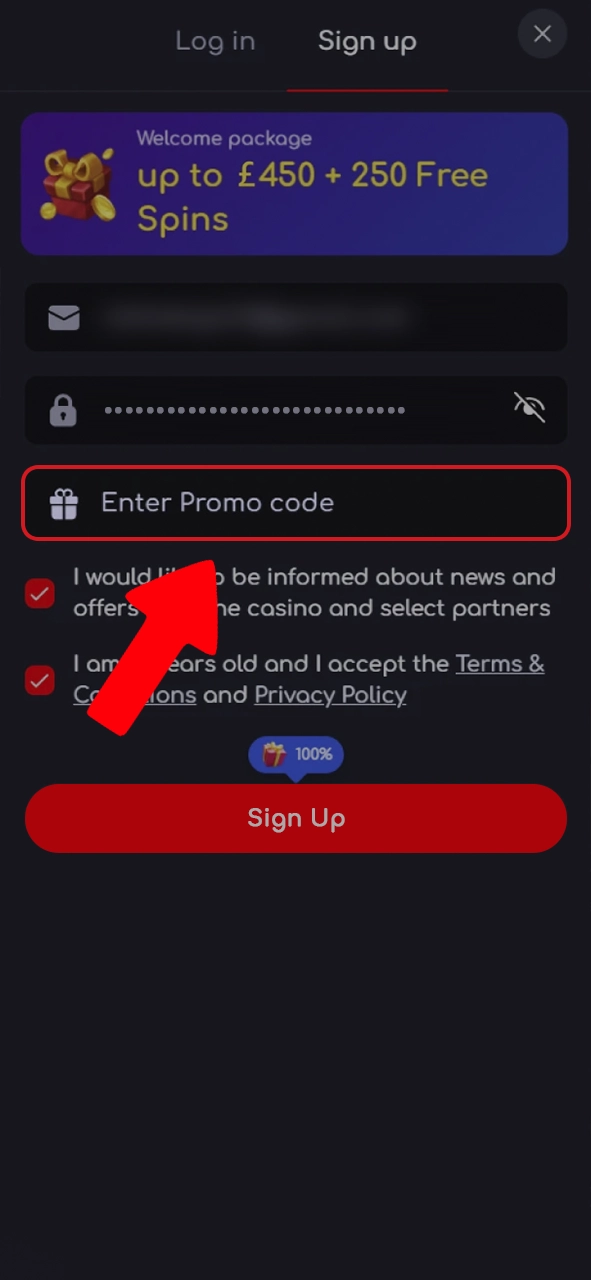 Enter the promo code in the Katanaspin registration field.
