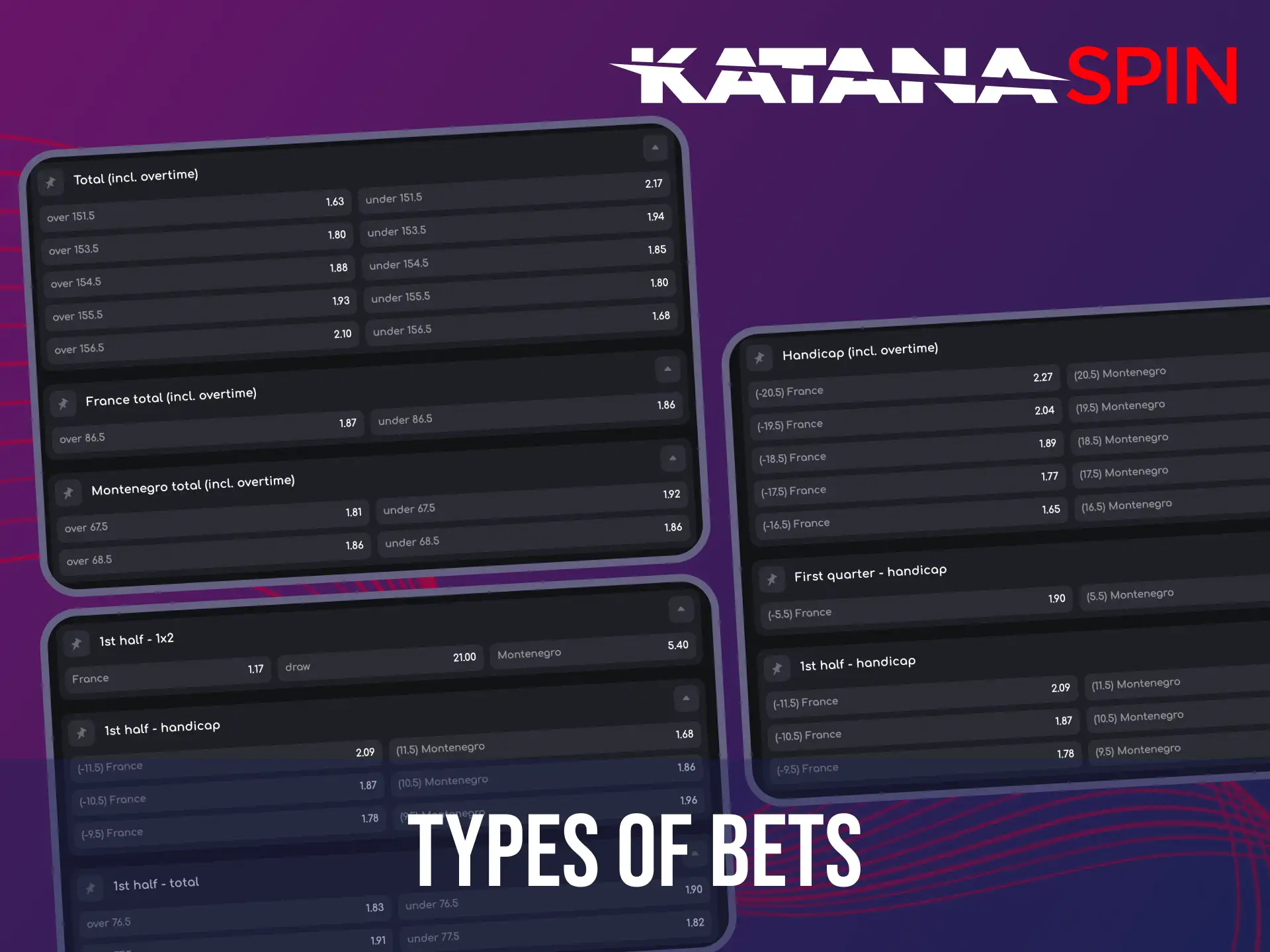 Enjoy a wide range of basketball betting options at Katanaspin including 1x2, Handicap, and 1st Half bets.