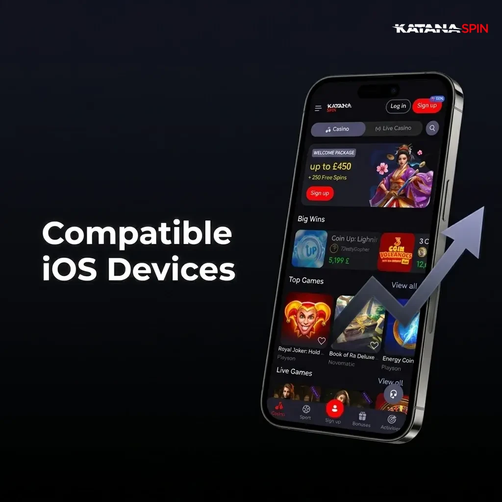 KatanaSpin app compatible iOS devices list including iPhone X through iPhone 15 series models