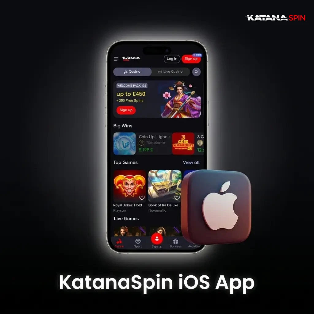 KatanaSpin iOS app for iPhone and iPad showing sports betting and casino games interface on Apple devices