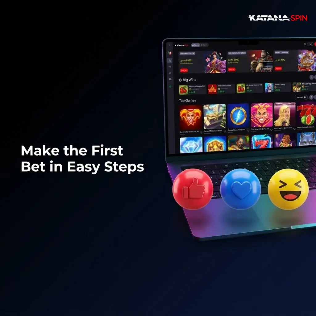 KatanaSpin first bet guide showing steps to log in, select sport, choose odds, enter stake in GBP and confirm bet