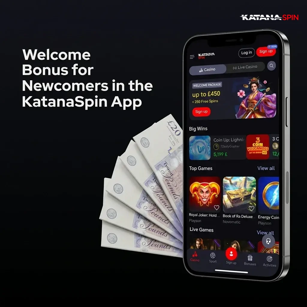 KatanaSpin app welcome bonus: 300% up to £450 plus 250 free spins for casino or 225% up to £450 for sports betting